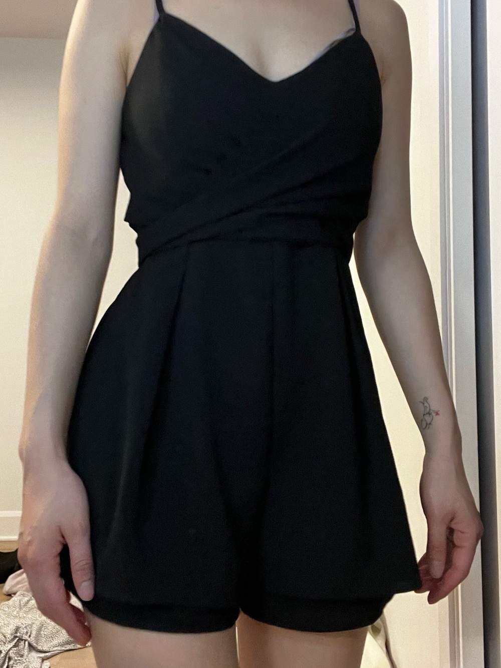 Blue Blush Black Spaghetti-Strap Mini Romper